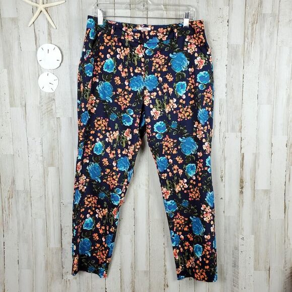 Merona Stretch Curvy Fit Ankle Pants Blue Floral Size 10 - Picture 1 of 9